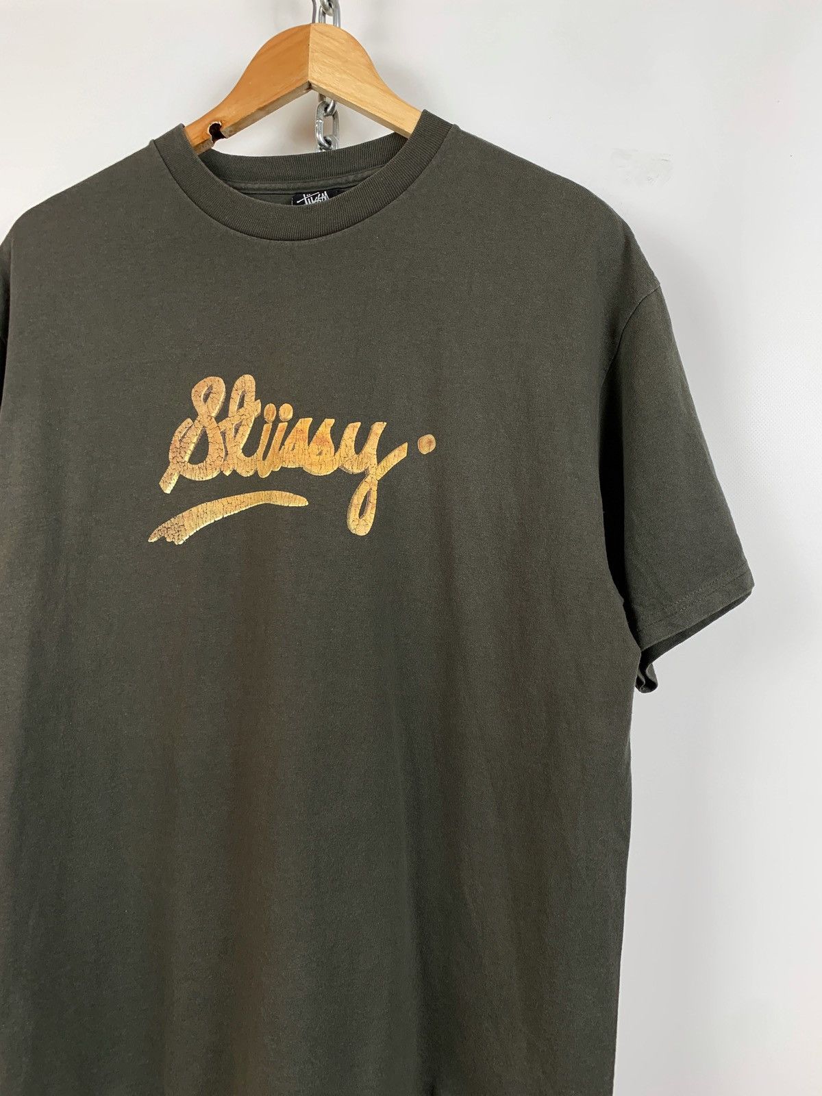 Stussy 00s Vintage Stussy Khaki Big Logo T-Shirt Size US L / EU 52-54 / 3 - 1 Thumbnail