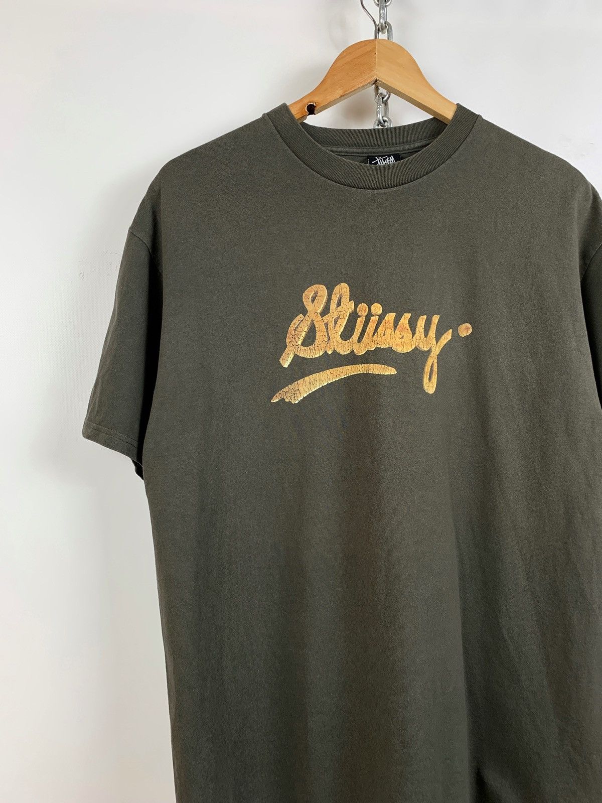 Stussy 00s Vintage Stussy Khaki Big Logo T-Shirt Size US L / EU 52-54 / 3 - 4 Thumbnail