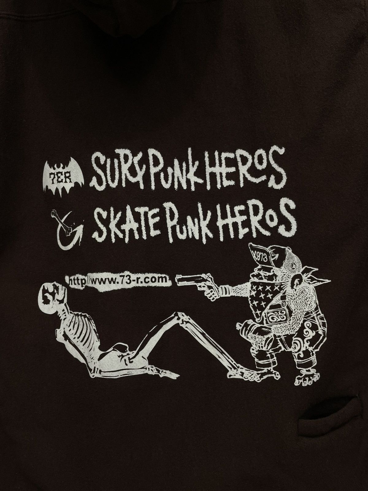 image of Skulls X973 Surf Skate Punk Heros Hoodie Sweater in Brown, Men's (Size Medium)