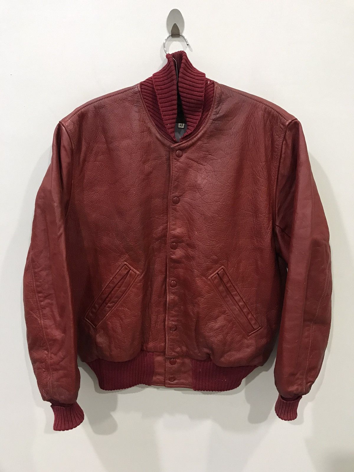 image of Albion Award Jacket Usa Cowhide Red Genuine Leather Jacket, Men's (Size Large)