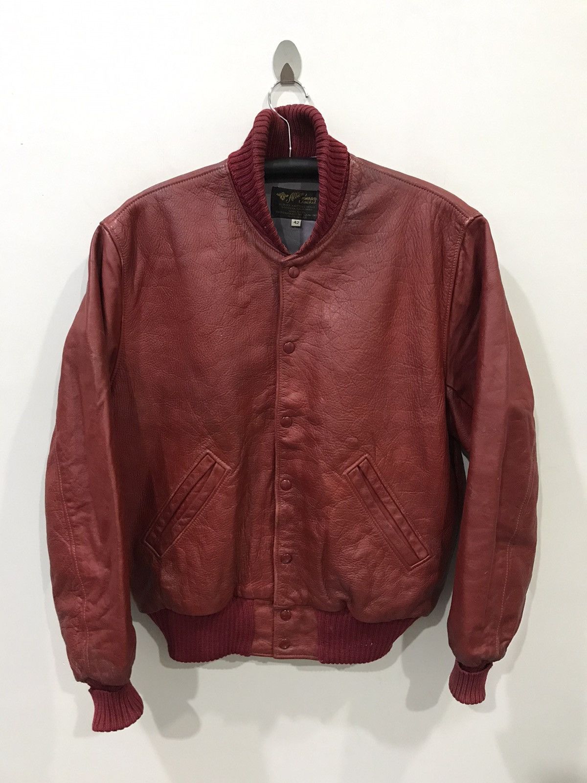 Genuine Leather × Vintage Albion Award Jacket USA Cowhide Red Genuine Leather Jacket Size US M / EU 48-50 / 2 - 2 Thumbnail