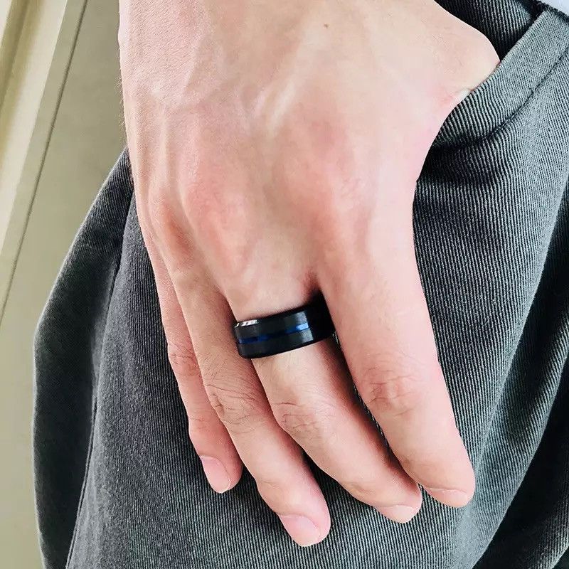 Japanese Brand × Jewelry × Vintage 8mm Stainless Steel Thin Rainbow Line Ring Size ONE SIZE - 5 Thumbnail