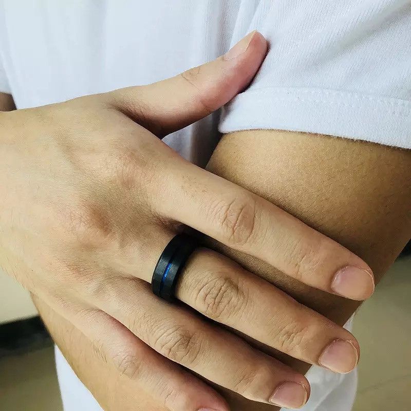 Japanese Brand × Jewelry × Vintage 8mm Stainless Steel Thin Rainbow Line Ring Size ONE SIZE - 4 Thumbnail
