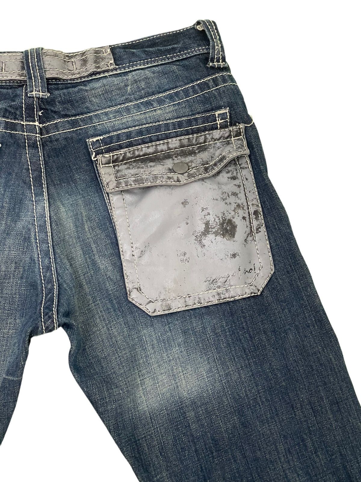 Japanese Brand Flare Jeans Trim Co Distress Denim Leather Parts 5🟦2 Size US 31 - 20 Thumbnail