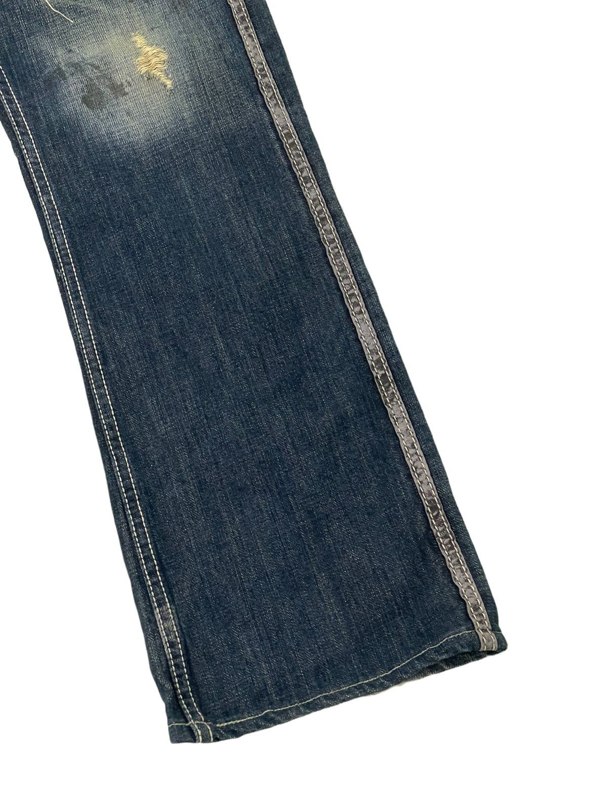 Japanese Brand Flare Jeans Trim Co Distress Denim Leather Parts 5🟦2 Size US 31 - 4 Thumbnail