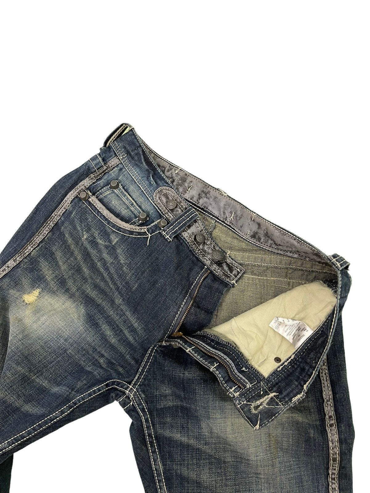 Japanese Brand Flare Jeans Trim Co Distress Denim Leather Parts 5🟦2 Size US 31 - 11 Thumbnail