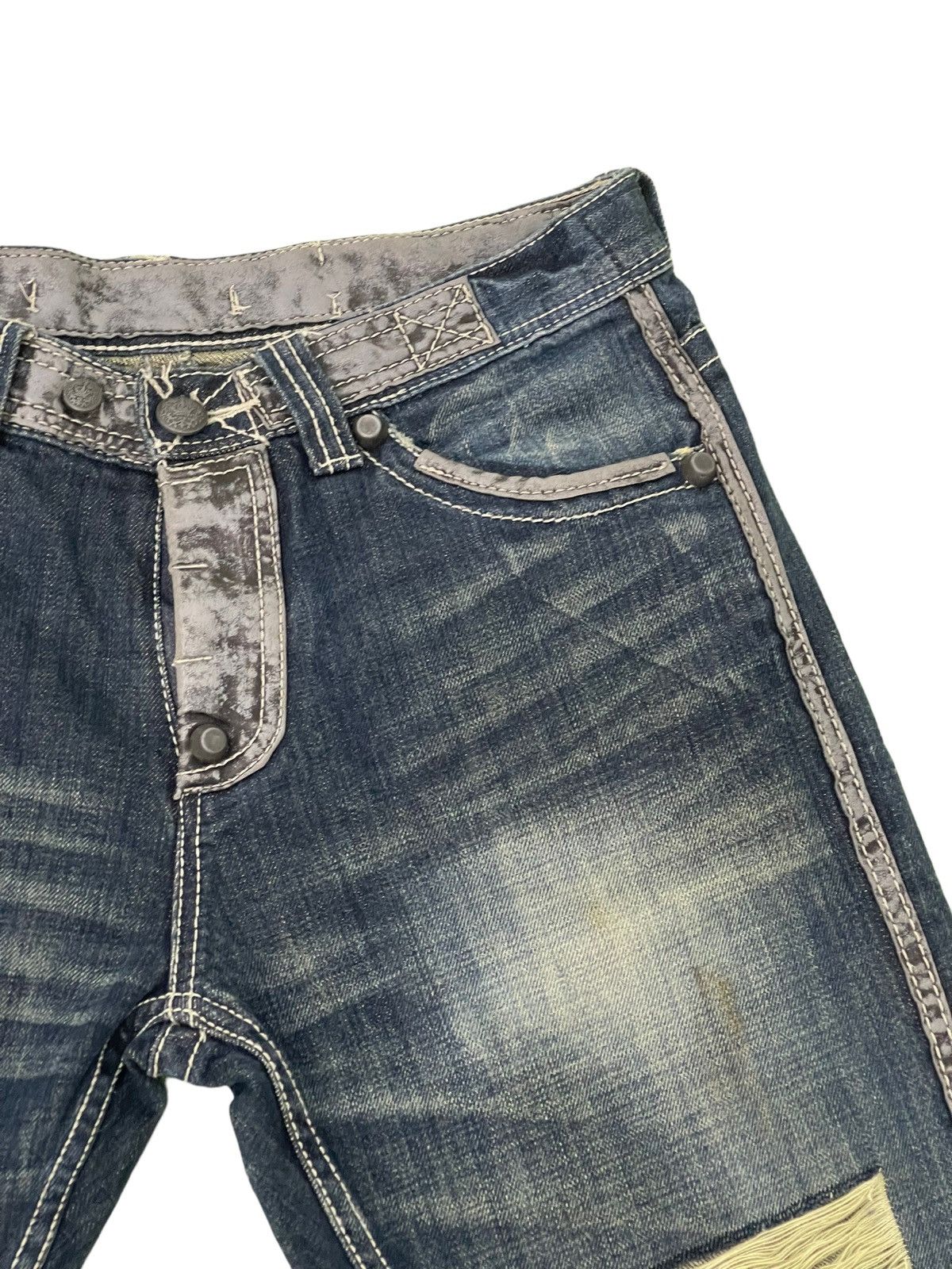 Japanese Brand Flare Jeans Trim Co Distress Denim Leather Parts 5🟦2 Size US 31 - 8 Thumbnail