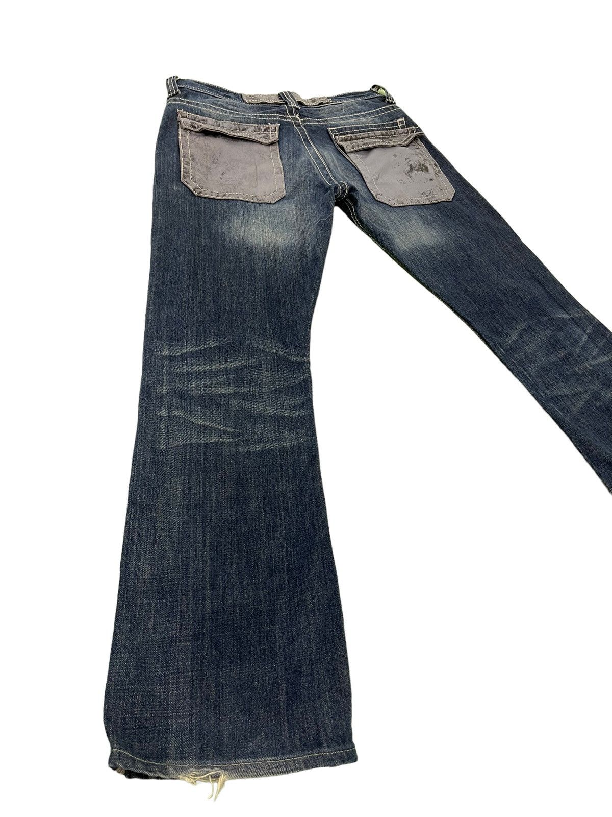 Japanese Brand Flare Jeans Trim Co Distress Denim Leather Parts 5🟦2 Size US 31 - 13 Thumbnail