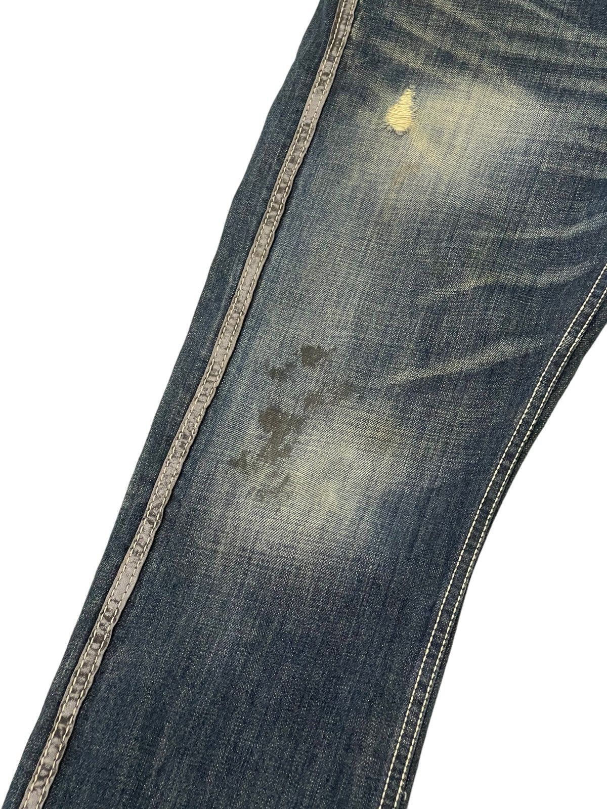 Japanese Brand Flare Jeans Trim Co Distress Denim Leather Parts 5🟦2 Size US 31 - 6 Thumbnail