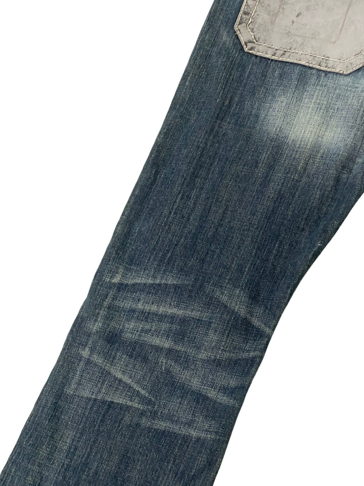 Japanese Brand Flare Jeans Trim Co Distress Denim Leather Parts 5🟦2 Size US 31 - 17 Thumbnail