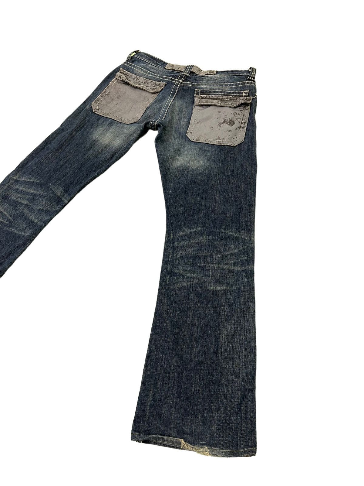 Japanese Brand Flare Jeans Trim Co Distress Denim Leather Parts 5🟦2 Size US 31 - 14 Thumbnail