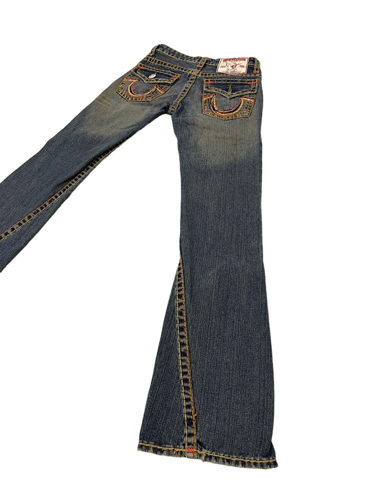 Japanese Brand Flare Jeans True Religion USA Distress Denim Boot Cut 5🟦2 Size US 27 - 14 Thumbnail