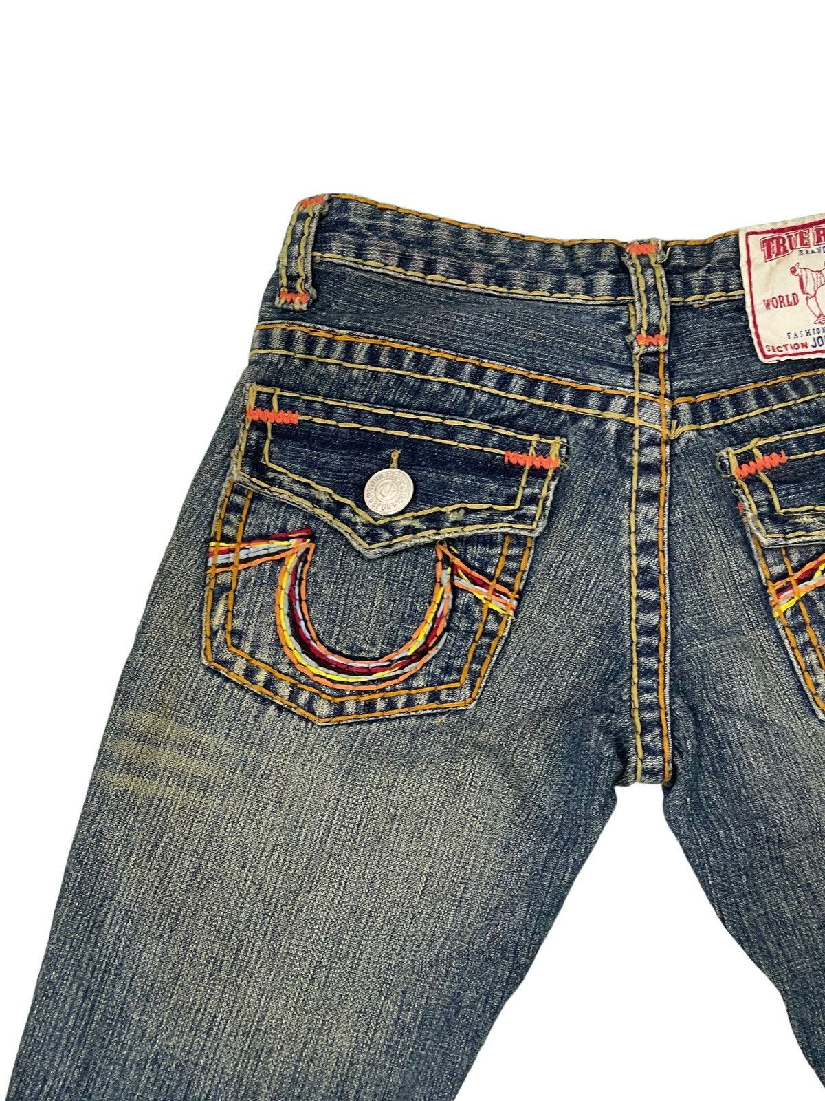 Japanese Brand Flare Jeans True Religion USA Distress Denim Boot Cut 5🟦2 Size US 27 - 19 Thumbnail