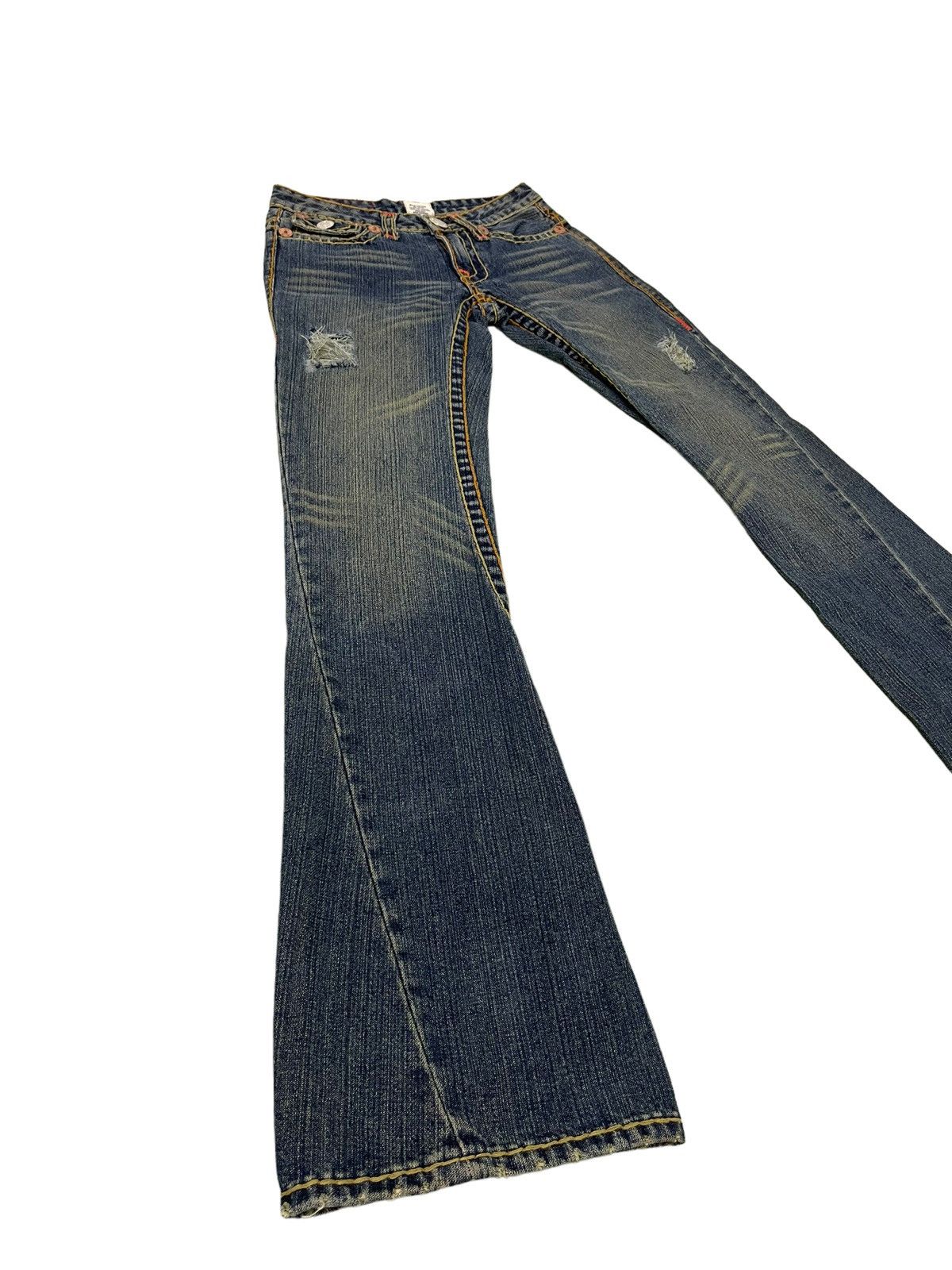 Japanese Brand Flare Jeans True Religion USA Distress Denim Boot Cut 5🟦2 Size US 27 - 1 Thumbnail