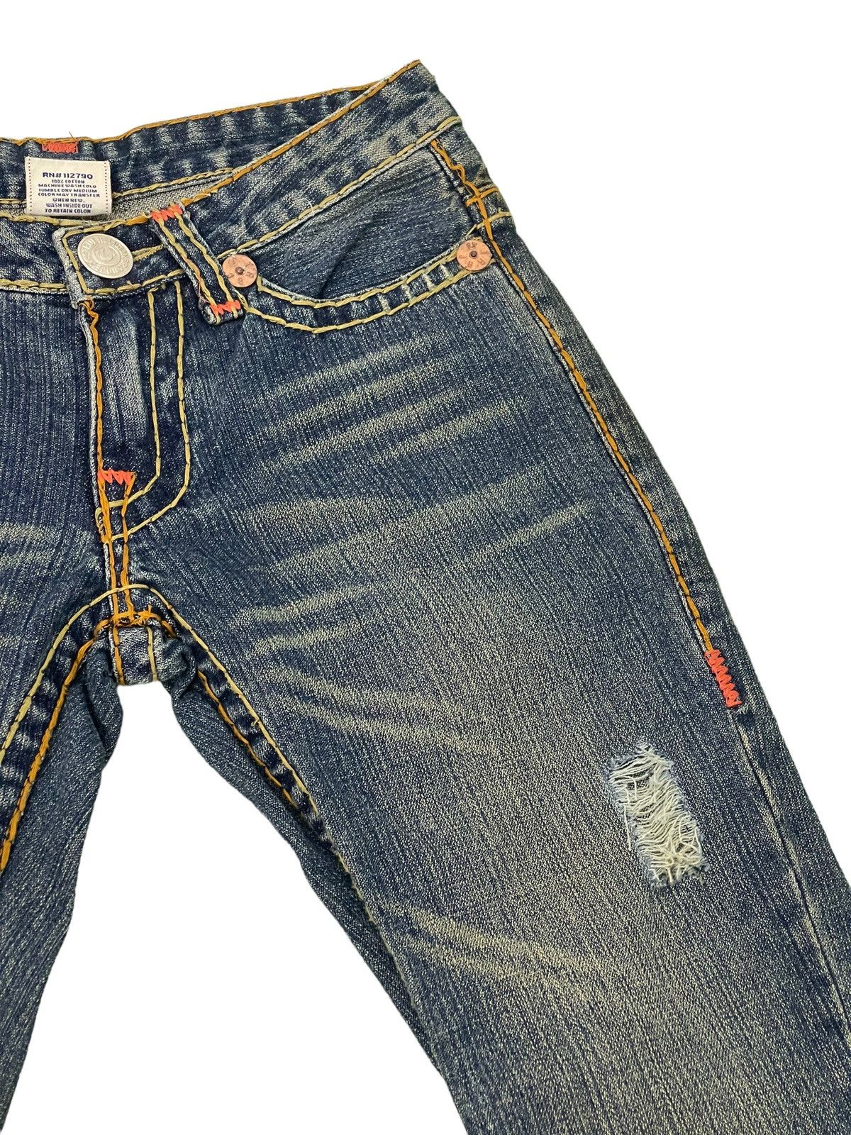 Japanese Brand Flare Jeans True Religion USA Distress Denim Boot Cut 5🟦2 Size US 27 - 9 Thumbnail