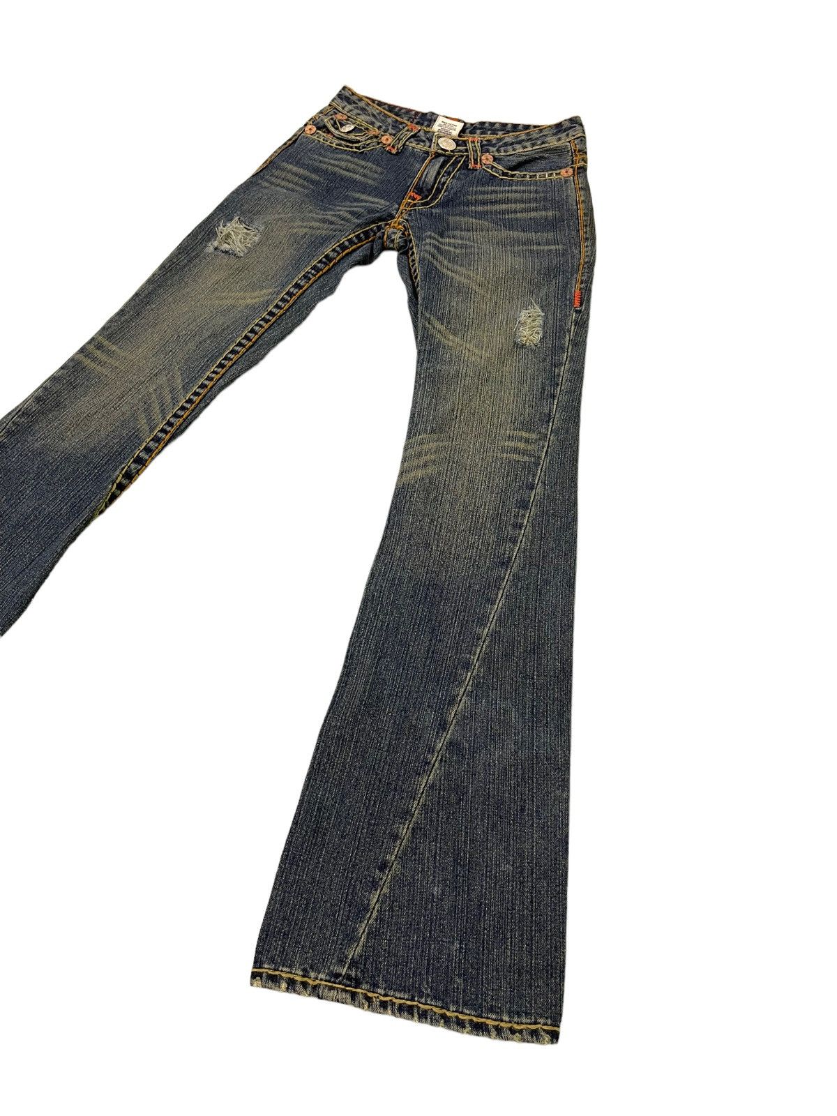 Japanese Brand Flare Jeans True Religion USA Distress Denim Boot Cut 5🟦2 Size US 27 - 3 Thumbnail