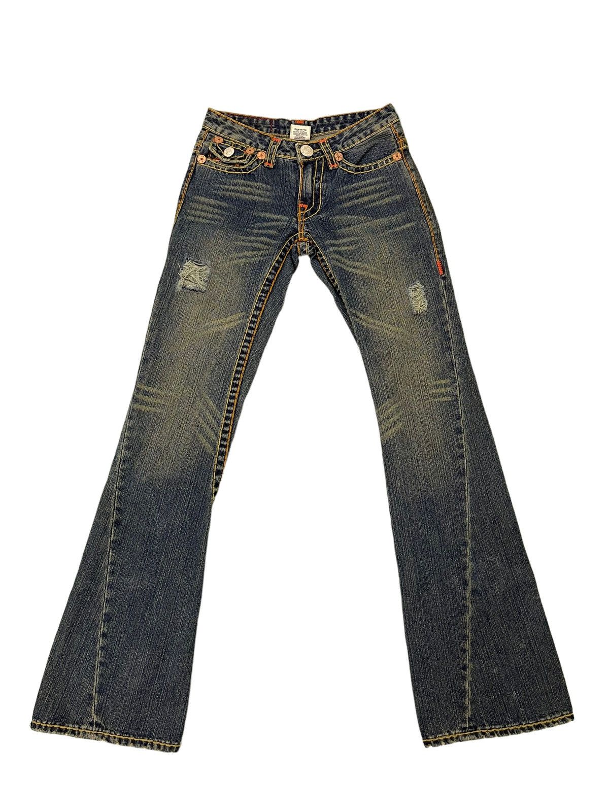 Japanese Brand Flare Jeans True Religion USA Distress Denim Boot Cut 5🟦2 Size US 27 - 2 Thumbnail