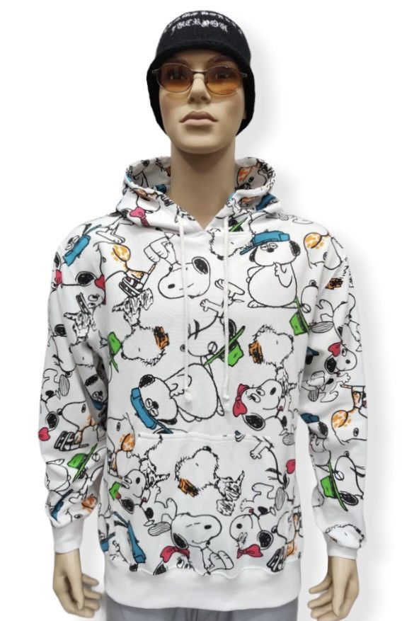 image of Snoopy Peanuts Hype All Over Print Sweater Hoodie in White, Men's (Size Large)