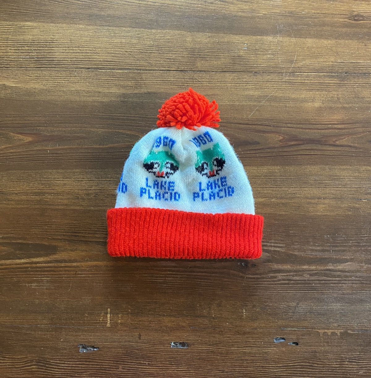 USA Olympics Vintage 1980 Lake Placid Raccoon Olympics Knit Pom Beanie Size ONE SIZE - 1 Thumbnail