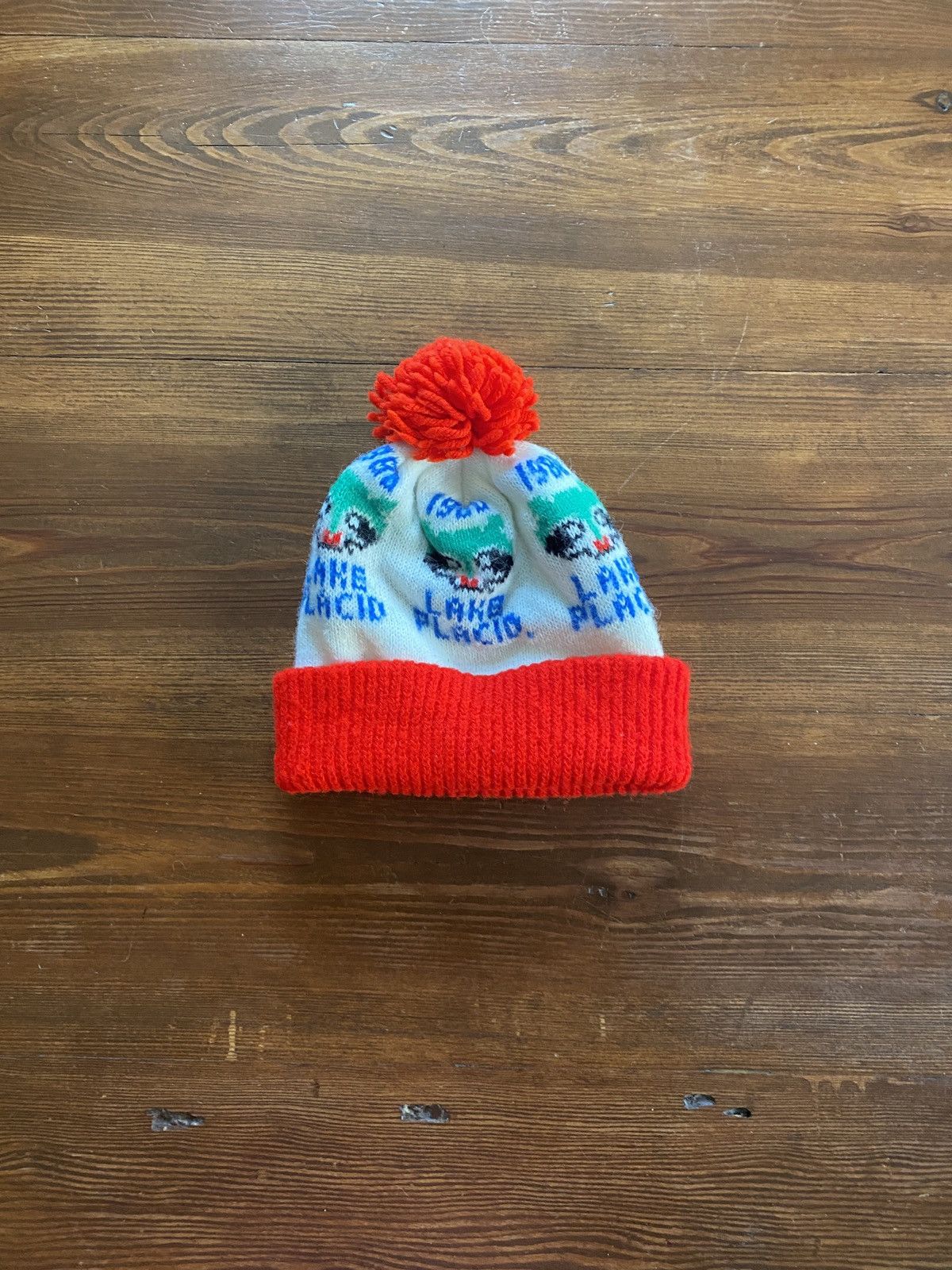 USA Olympics Vintage 1980 Lake Placid Raccoon Olympics Knit Pom Beanie Size ONE SIZE - 3 Thumbnail
