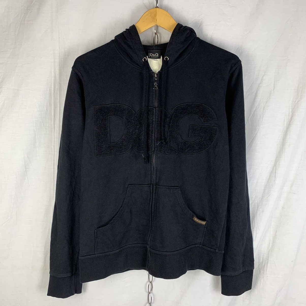 Dolce & Gabbana Navy Blue Velvet Hoodie With DG Laurel Logo