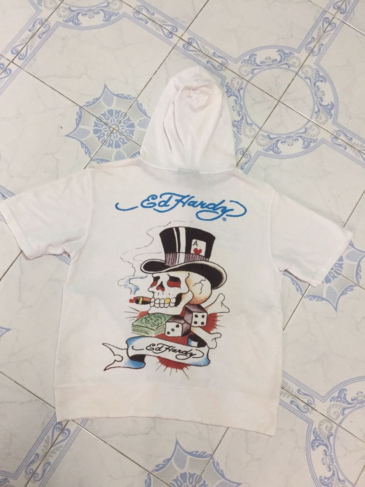 Ed Hardy Skull Print Short Sleeve Zipper Hoodie