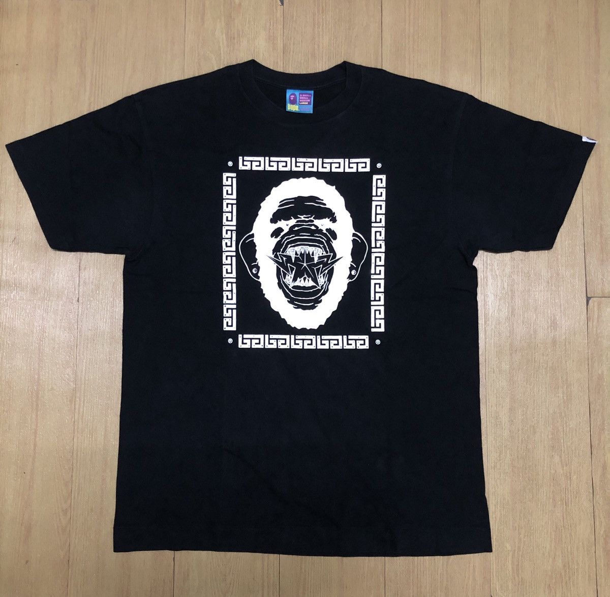 image of Bape x Swarovski Og Circa 2005 A Bathing Ape Swarovski Angry Face Ape Tee in Black (Size Large)