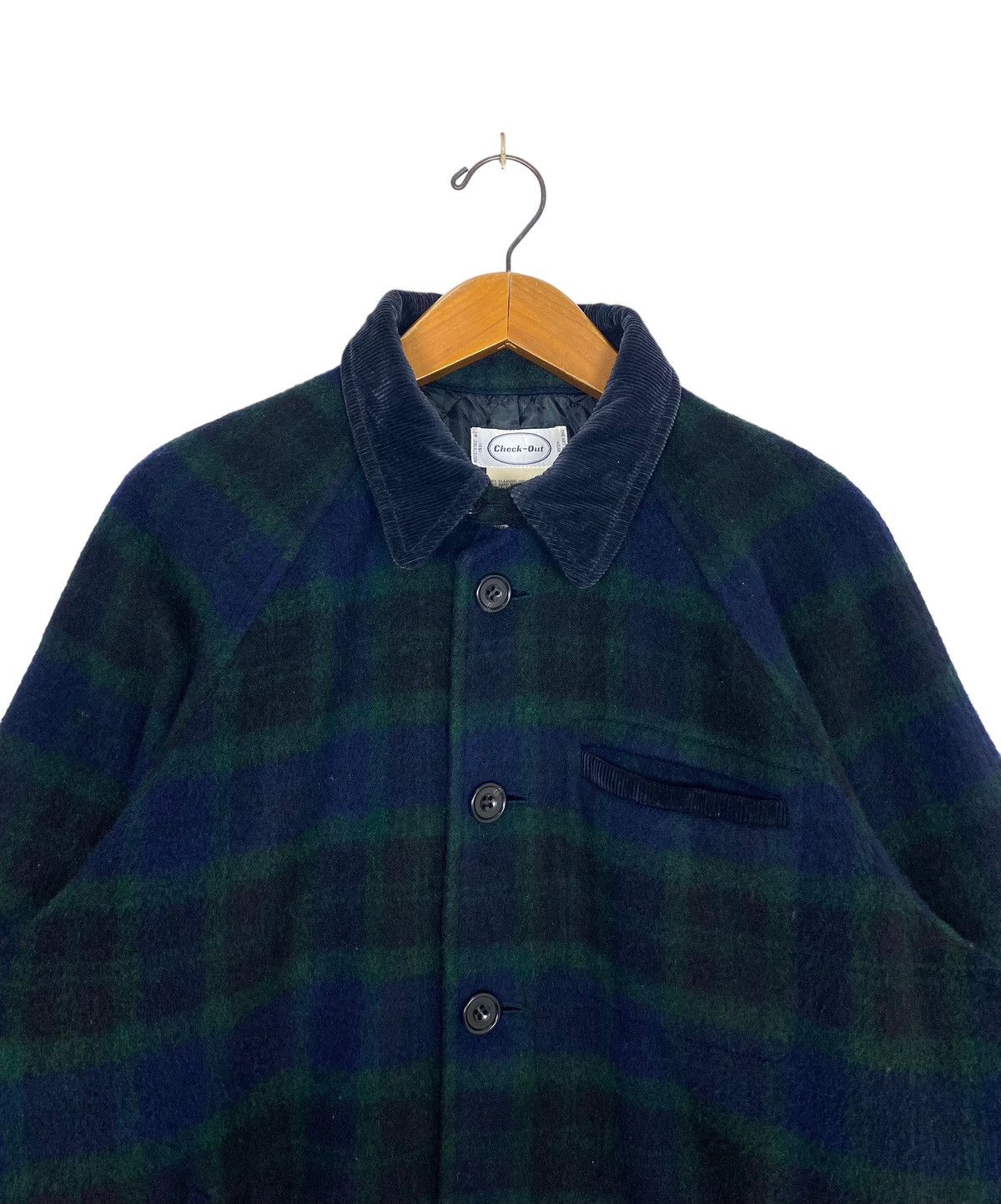 Japanese Brand Rare‼️ Vtg Checkout Wool Tartan Jacket Corduroy Neck Japan Size US L / EU 52-54 / 3 - 4 Thumbnail