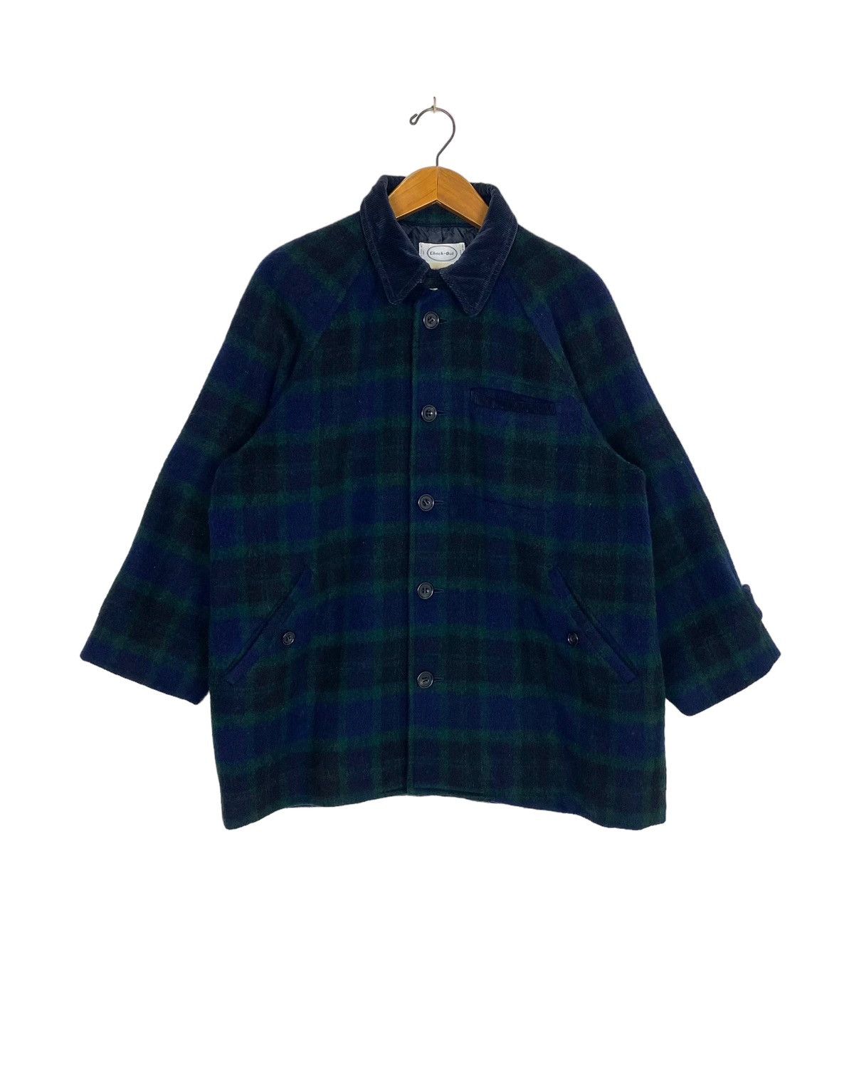 Japanese Brand Rare‼️ Vtg Checkout Wool Tartan Jacket Corduroy Neck Japan Size US L / EU 52-54 / 3 - 1 Thumbnail