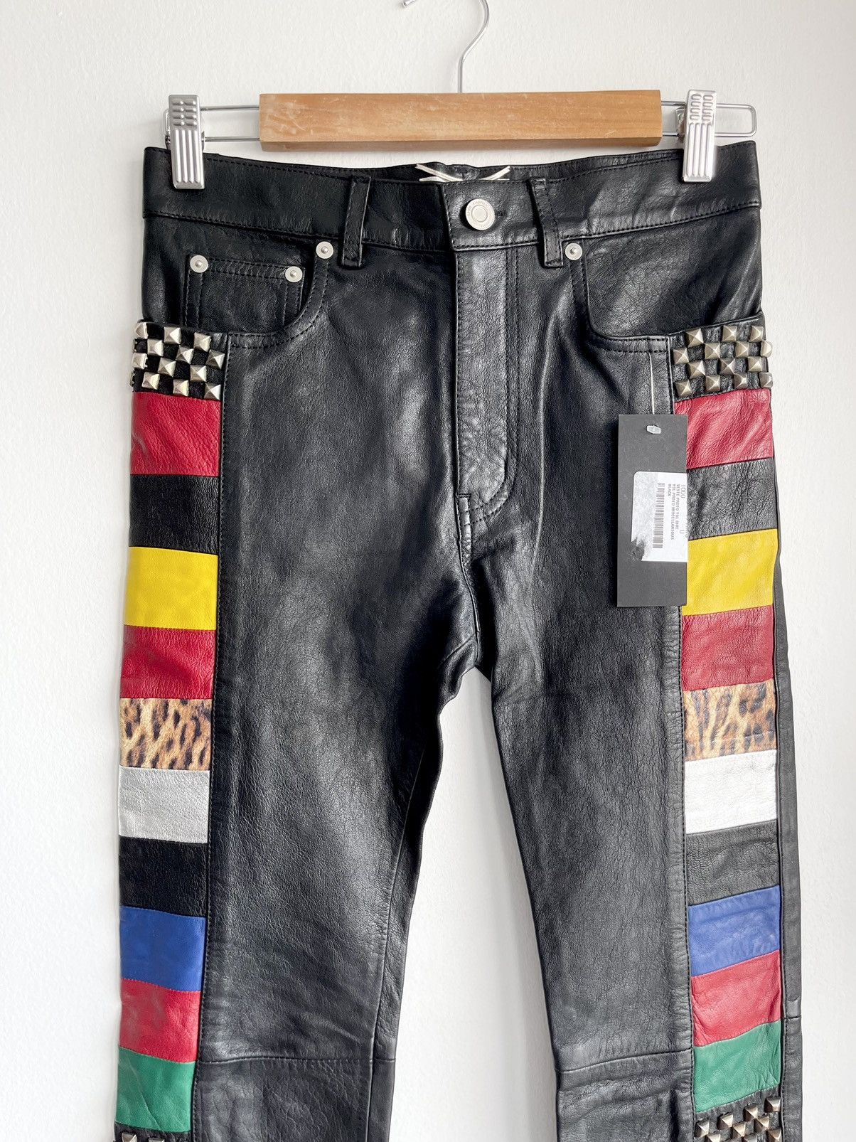 image of Hedi Slimane x Saint Laurent Paris Slp Ss16 1 Of 1 Sample Proto Patchwork Leather Pants Jeans in Bl