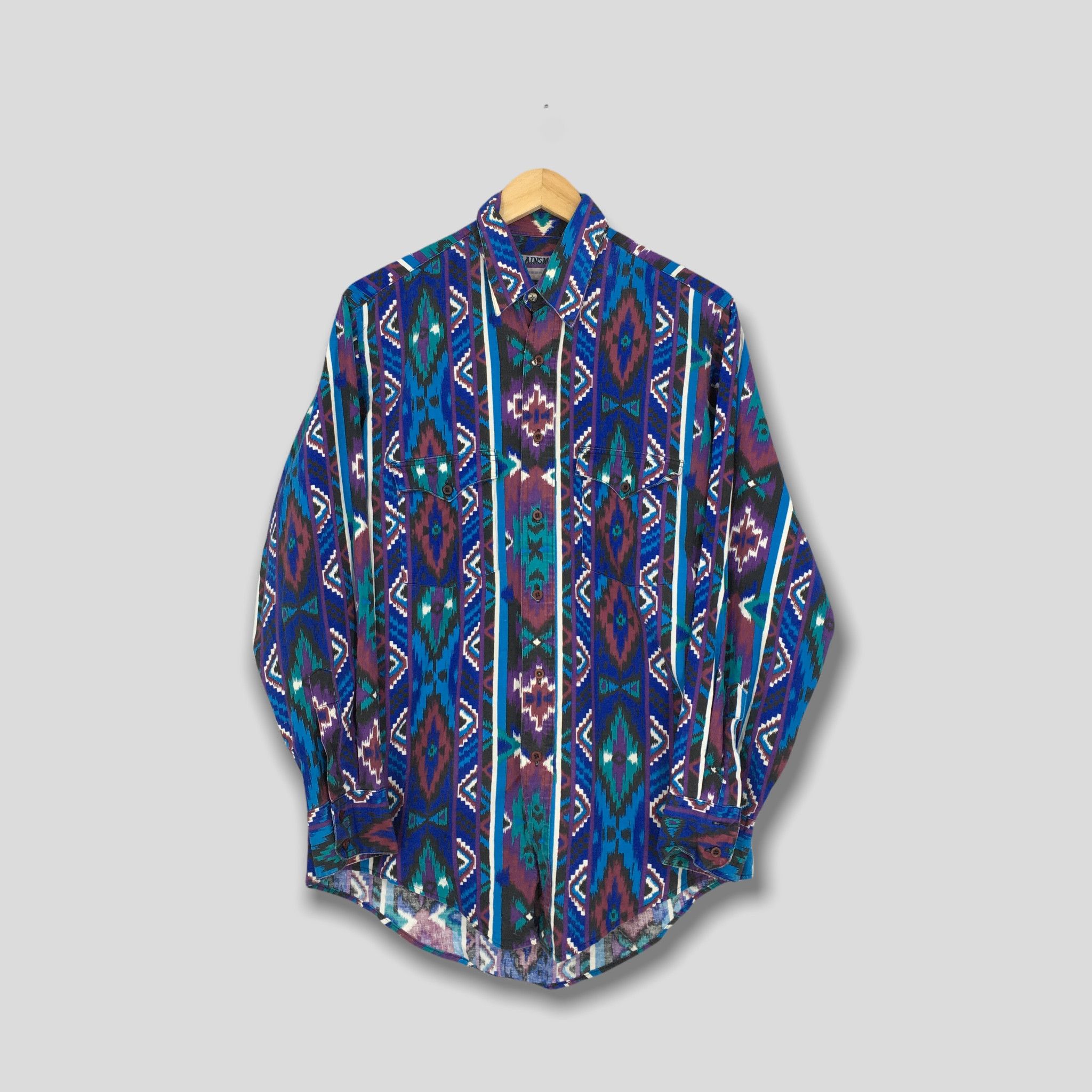 image of Vintage 80's Tribal Aztec Navajo Pattern Party Shirt Medium, Men's