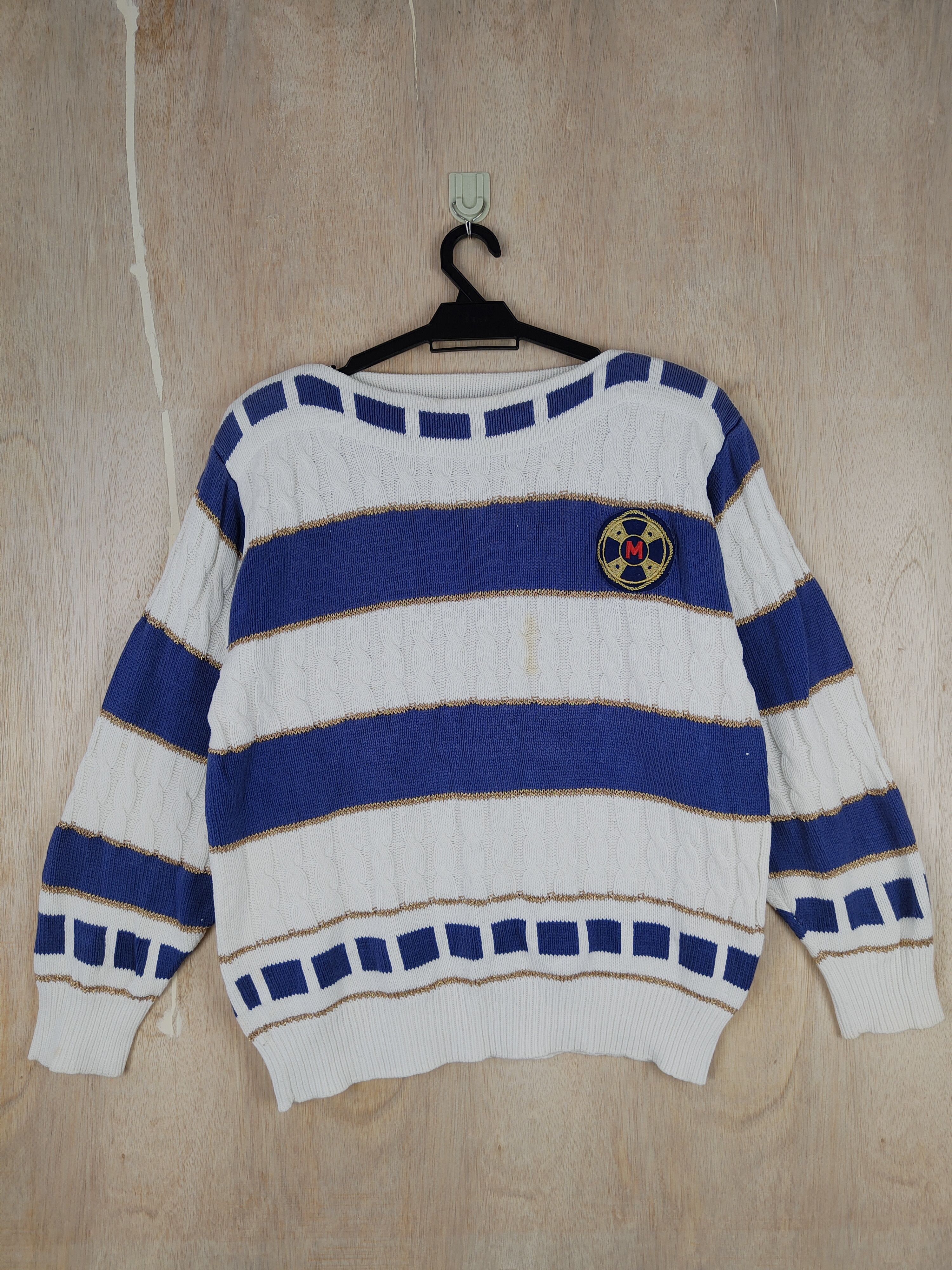 image of Homespun Knitwear Livre-Claire-Sports Blue White Knitwear 4074 in Blue/White, Men's (Size Medium)