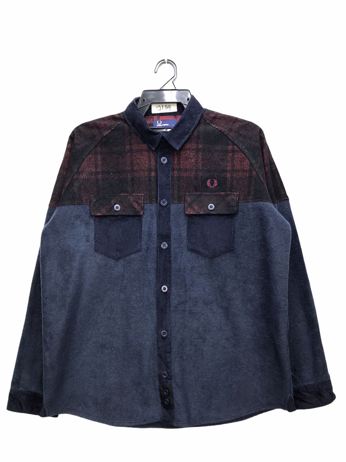 image of Fred Perry Design Button Down Velvet Shirt in Check, Men's (Size Large)