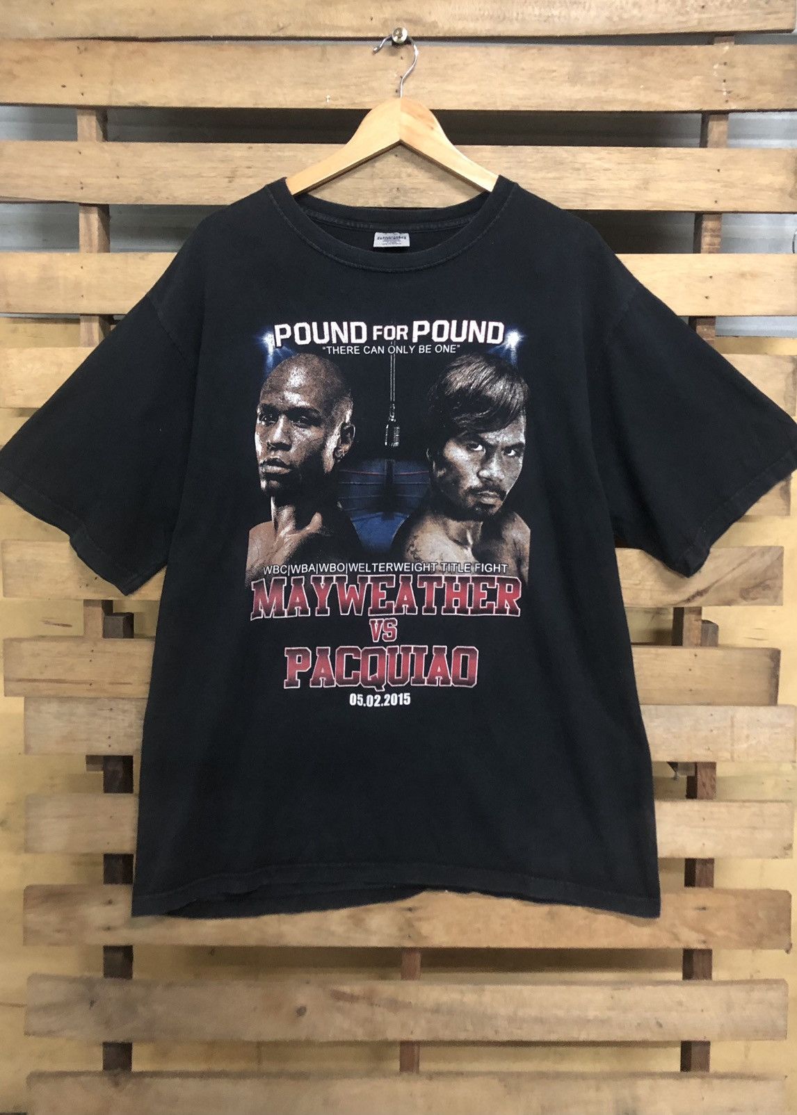 image of Vintage Floyd Mayweather Vs Manny Pacquiao Tale Of The Tape in Black, Men's (Size XL)