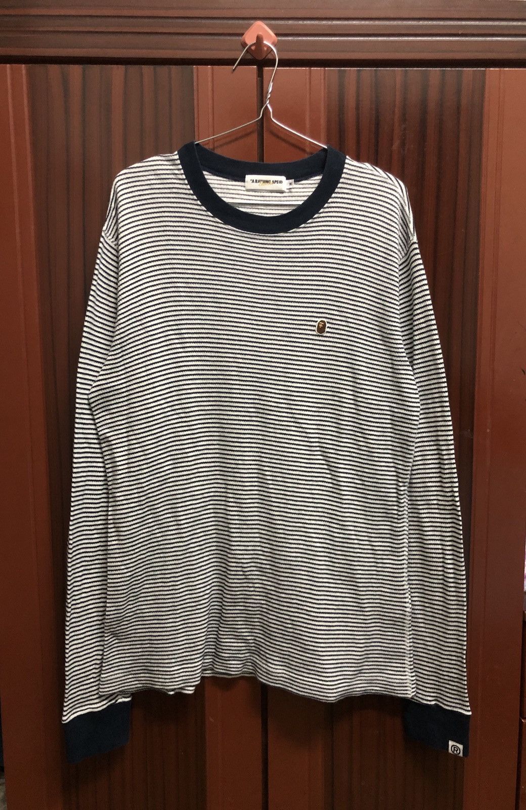 Bape A Bathing Ape Classic Striped White Blue Black Long sleeve Size US M / EU 48-50 / 2 - 1 Thumbnail