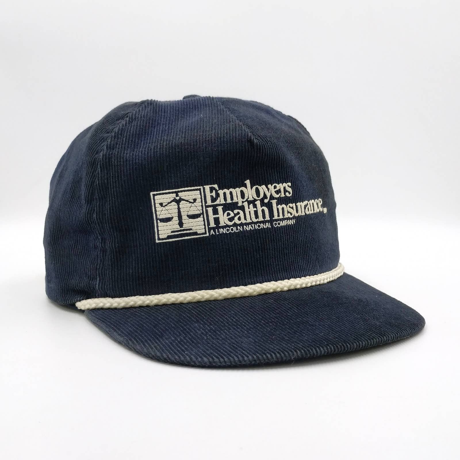 Vintage Employers Health Insurance Corduroy Trucker Hat Navy