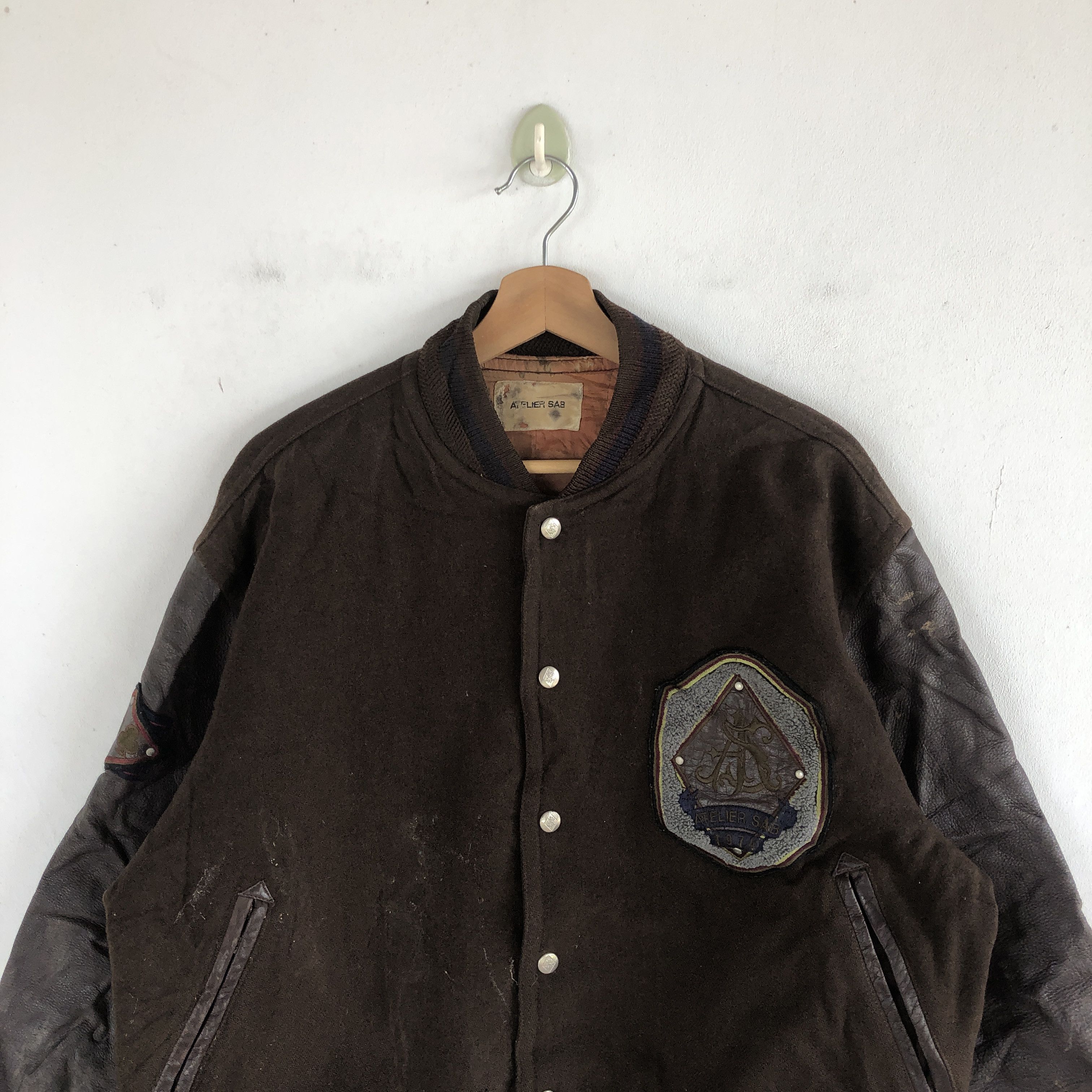 Japanese Brand × Vintage Atelier Sab Varsity Jackets Leather Letterman Wool Jackets Size US L / EU 52-54 / 3 - 3 Thumbnail
