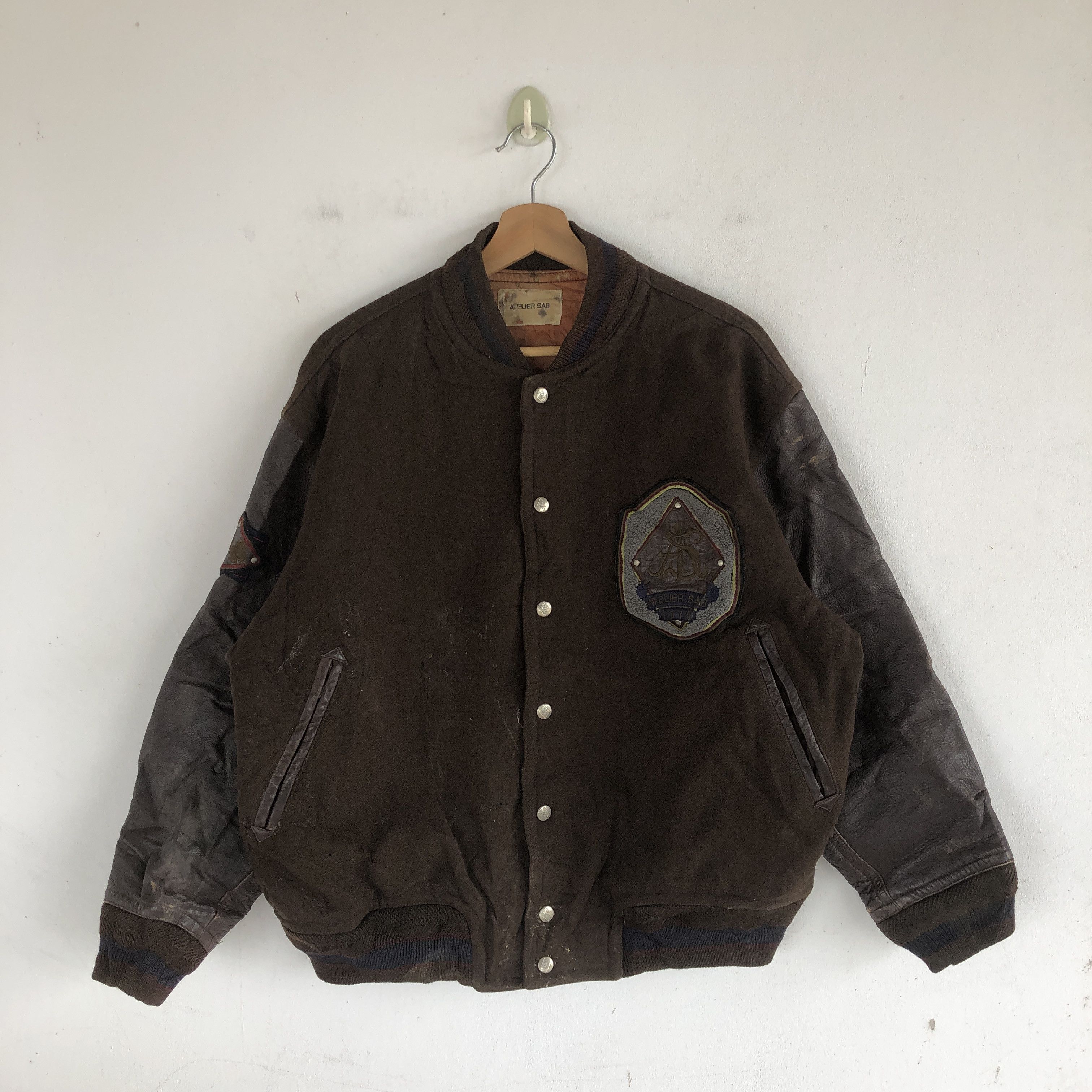 Japanese Brand × Vintage Atelier Sab Varsity Jackets Leather Letterman Wool Jackets Size US L / EU 52-54 / 3 - 1 Thumbnail