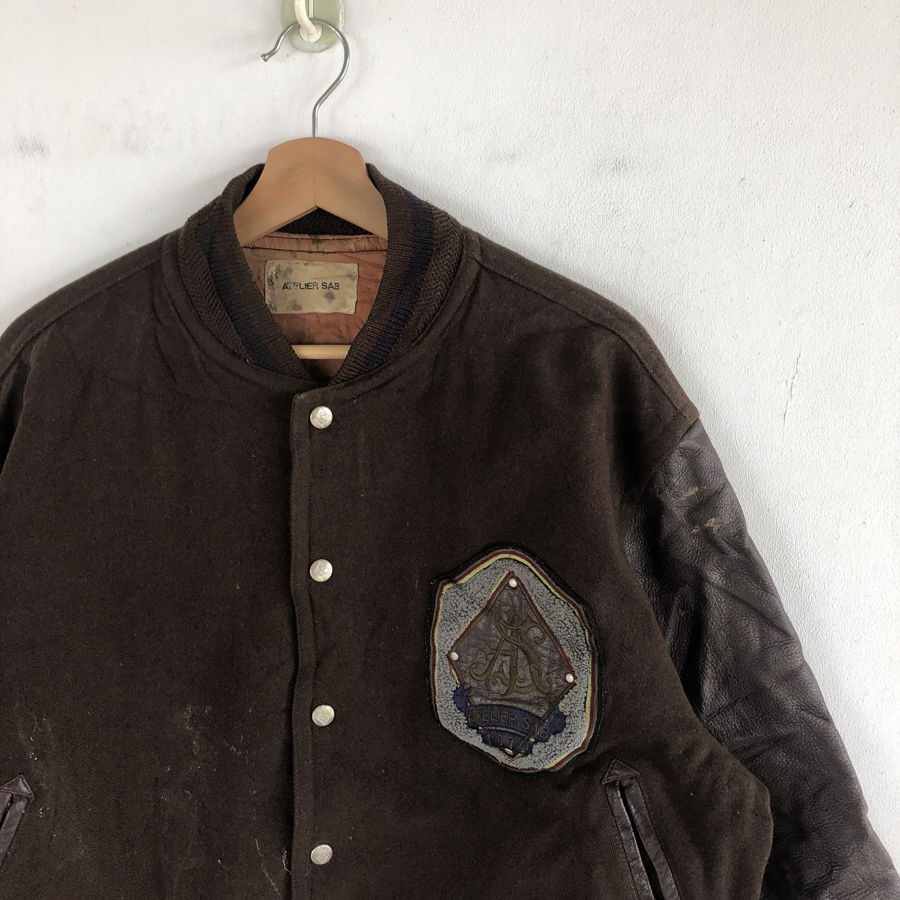 Japanese Brand × Vintage Atelier Sab Varsity Jackets Leather Letterman Wool Jackets Size US L / EU 52-54 / 3 - 6 Thumbnail