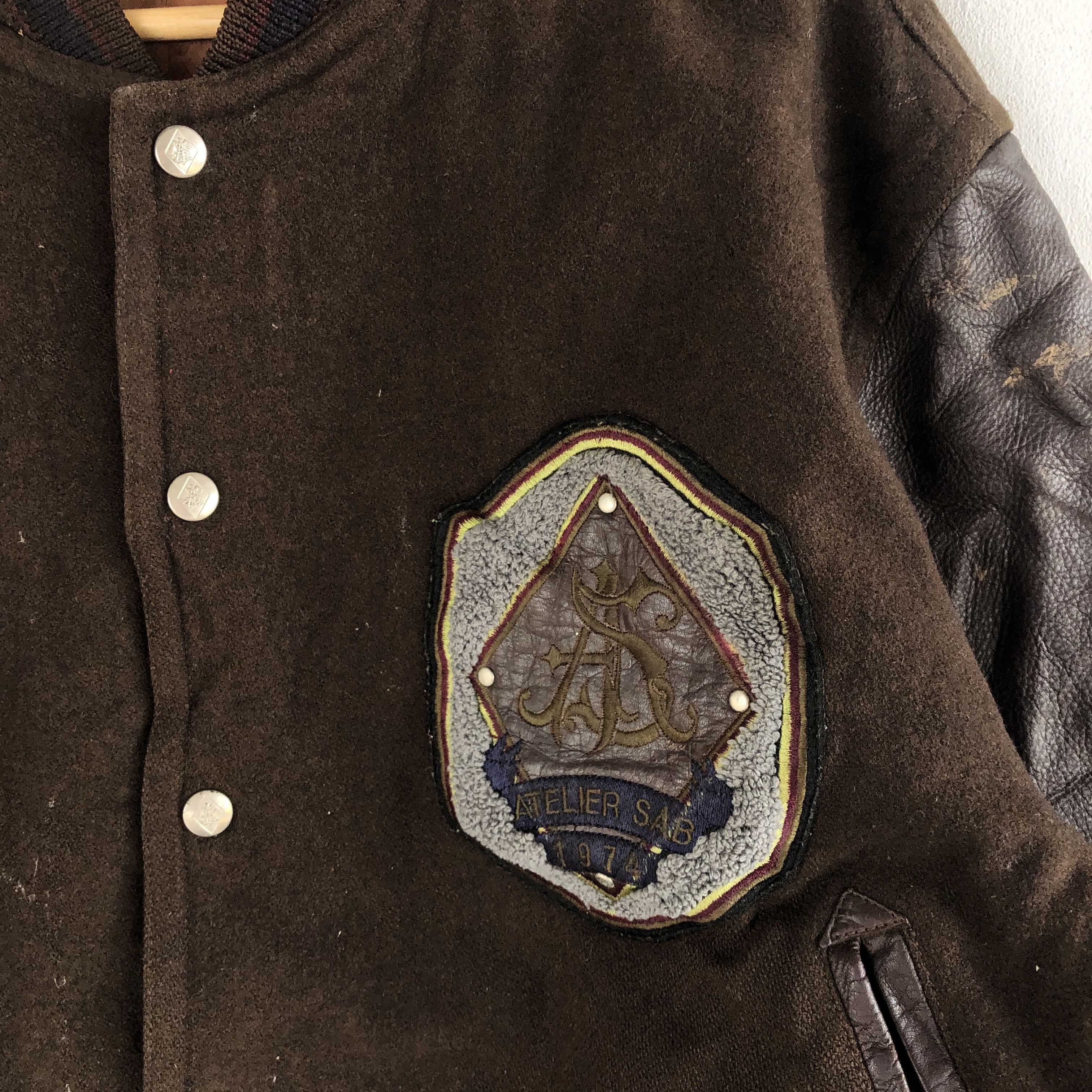 Japanese Brand × Vintage Atelier Sab Varsity Jackets Leather Letterman Wool Jackets Size US L / EU 52-54 / 3 - 7 Thumbnail