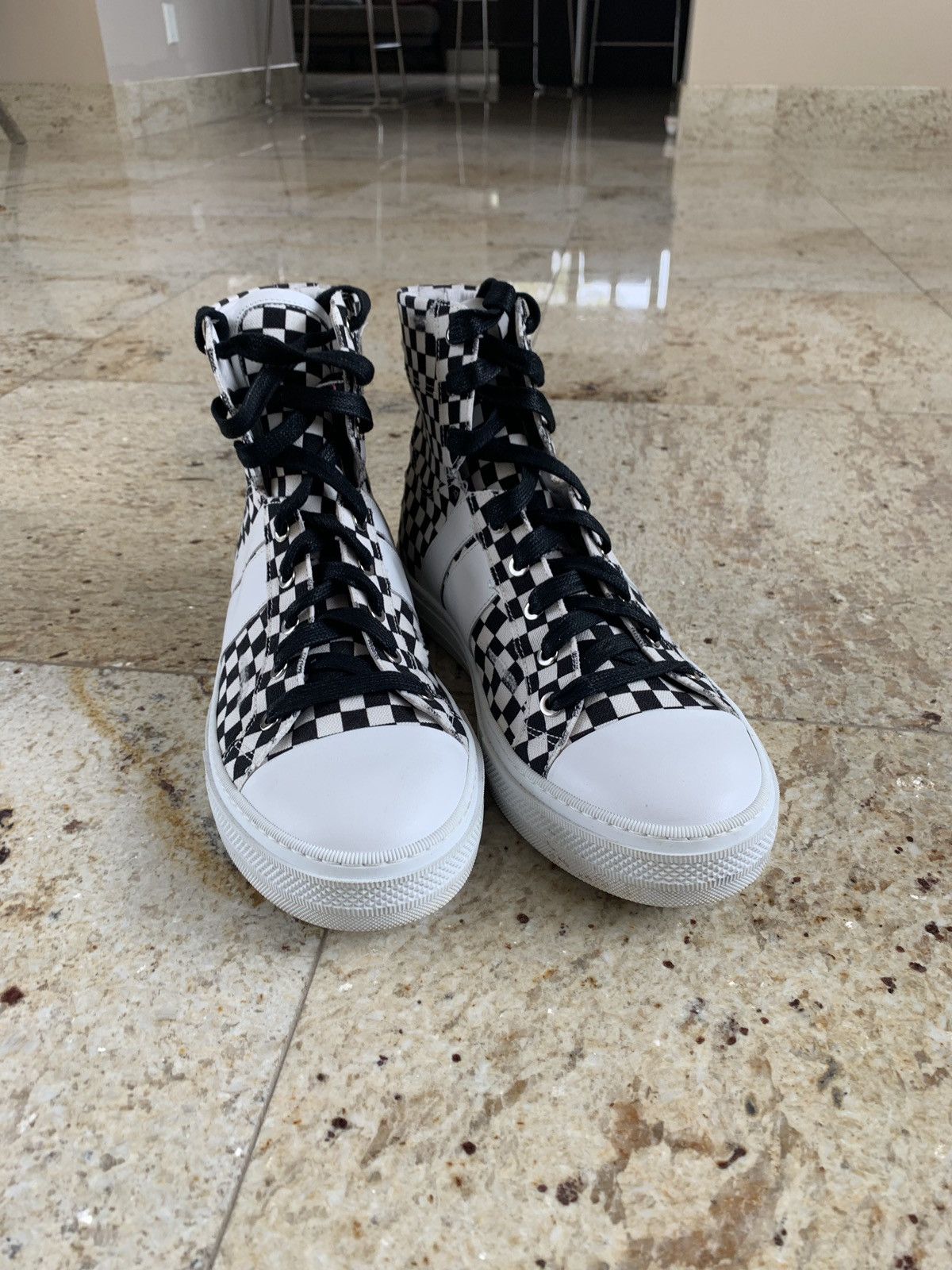 Amiri High Top Checker Pattern Sneakers Size US 11 / EU 44 - 13 Thumbnail