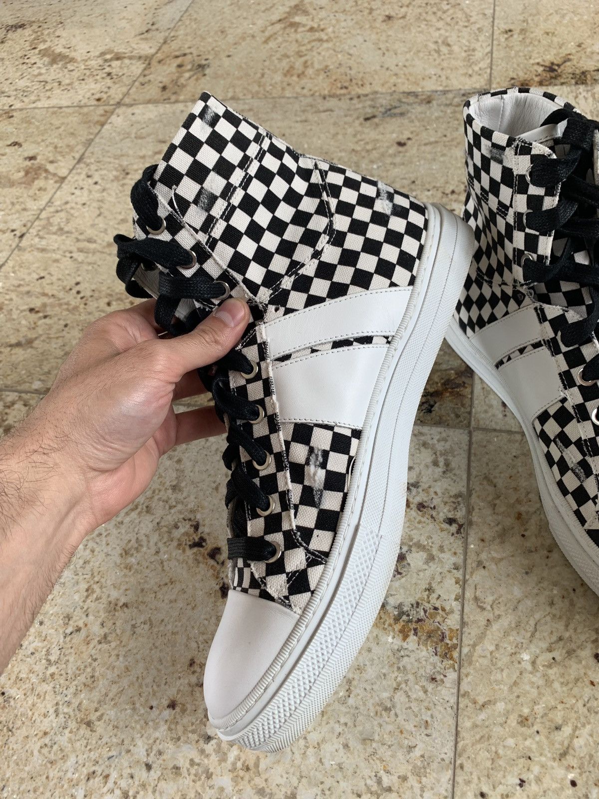 Amiri High Top Checker Pattern Sneakers Size US 11 / EU 44 - 12 Thumbnail