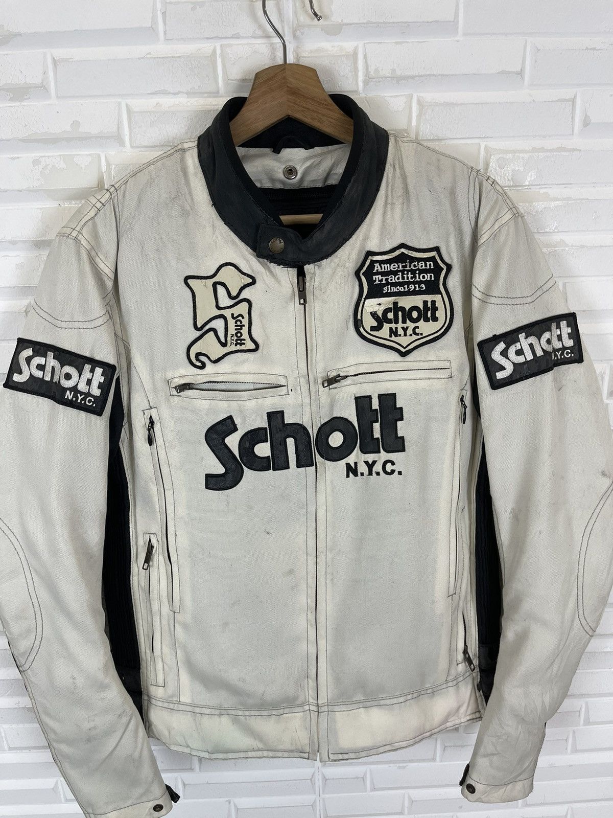 Schott VINTAGE SCHOTT NYC PADDED BIKER MOTORSPORT RACING Size US M / EU 48-50 / 2 - 2 Thumbnail