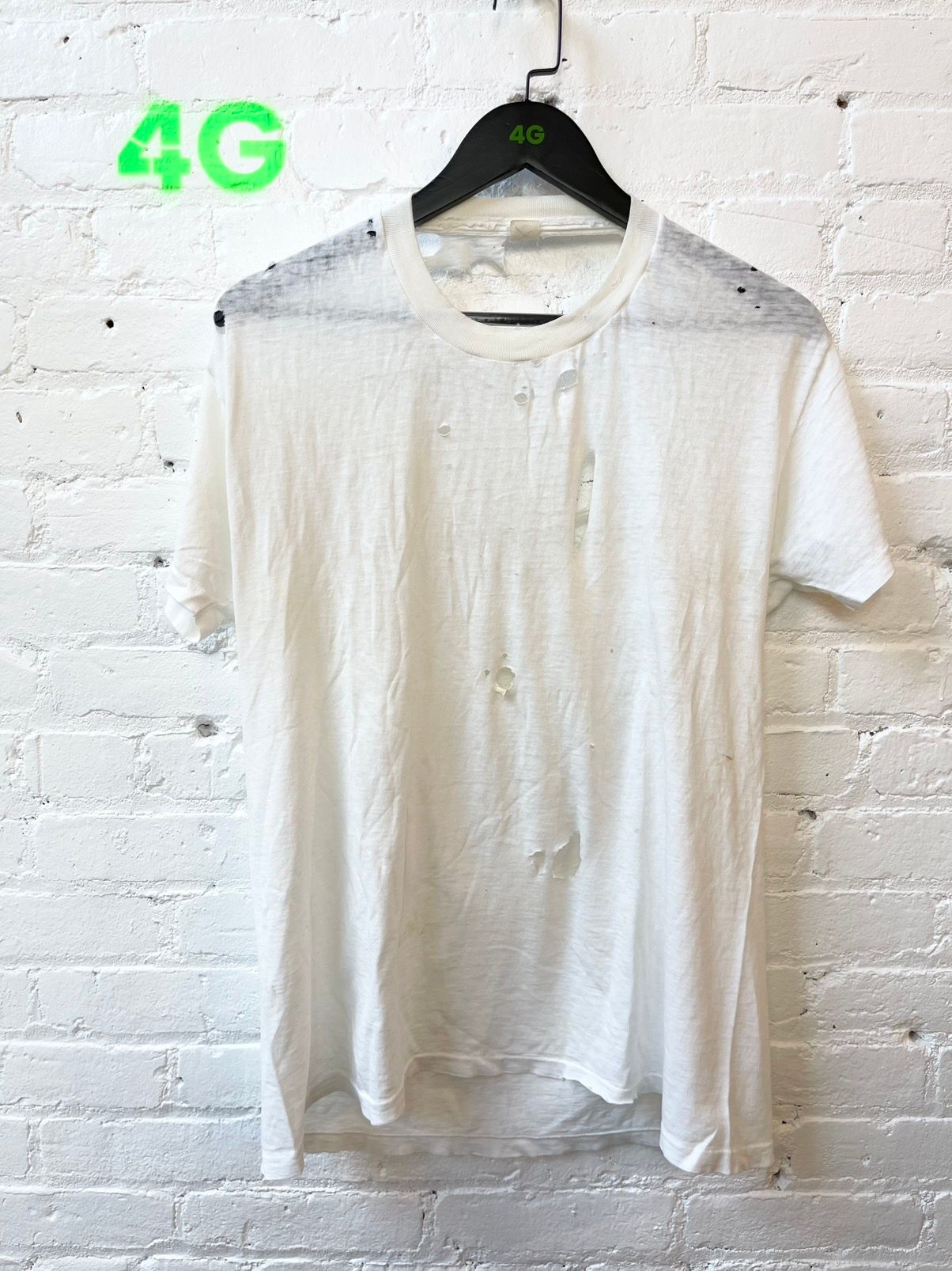 Pre-owned Vintage Thrashed Sheer Distressed Blank White T Shirt