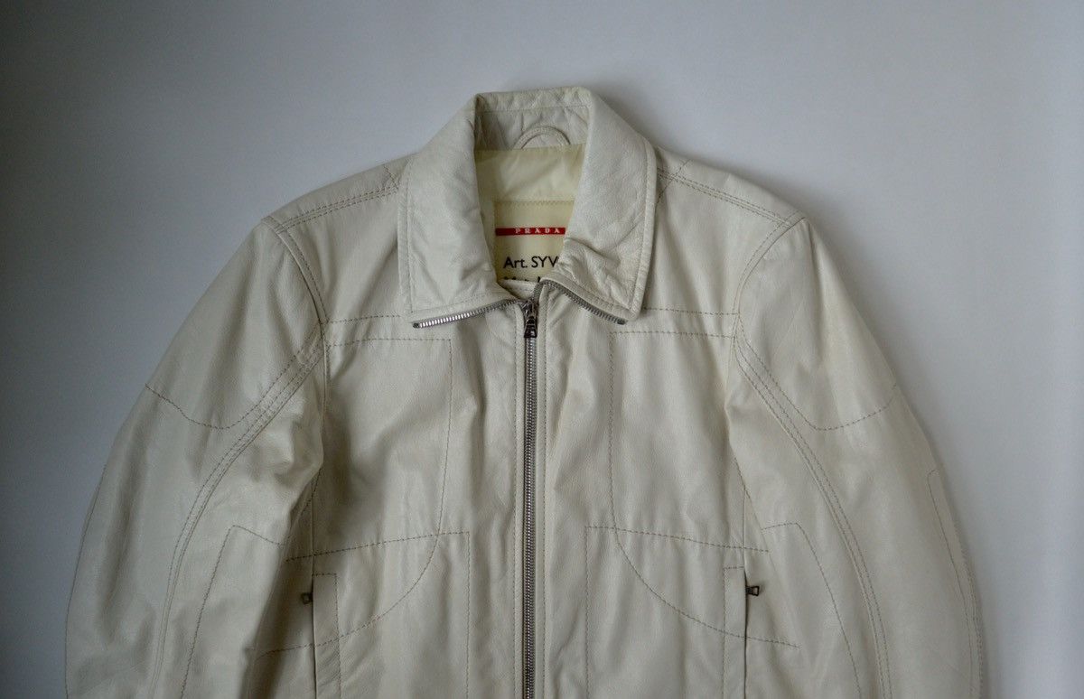 Prada White Leather Motorcycle Jacket Size US M / EU 48-50 / 2 - 2 Thumbnail