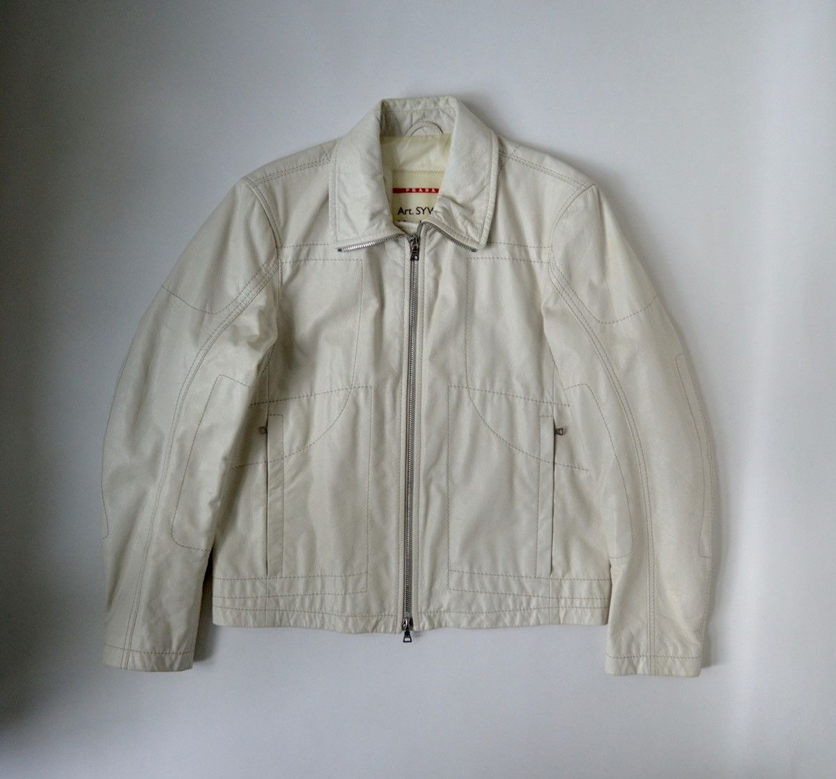 Prada White Leather Motorcycle Jacket Size US M / EU 48-50 / 2 - 1 Thumbnail