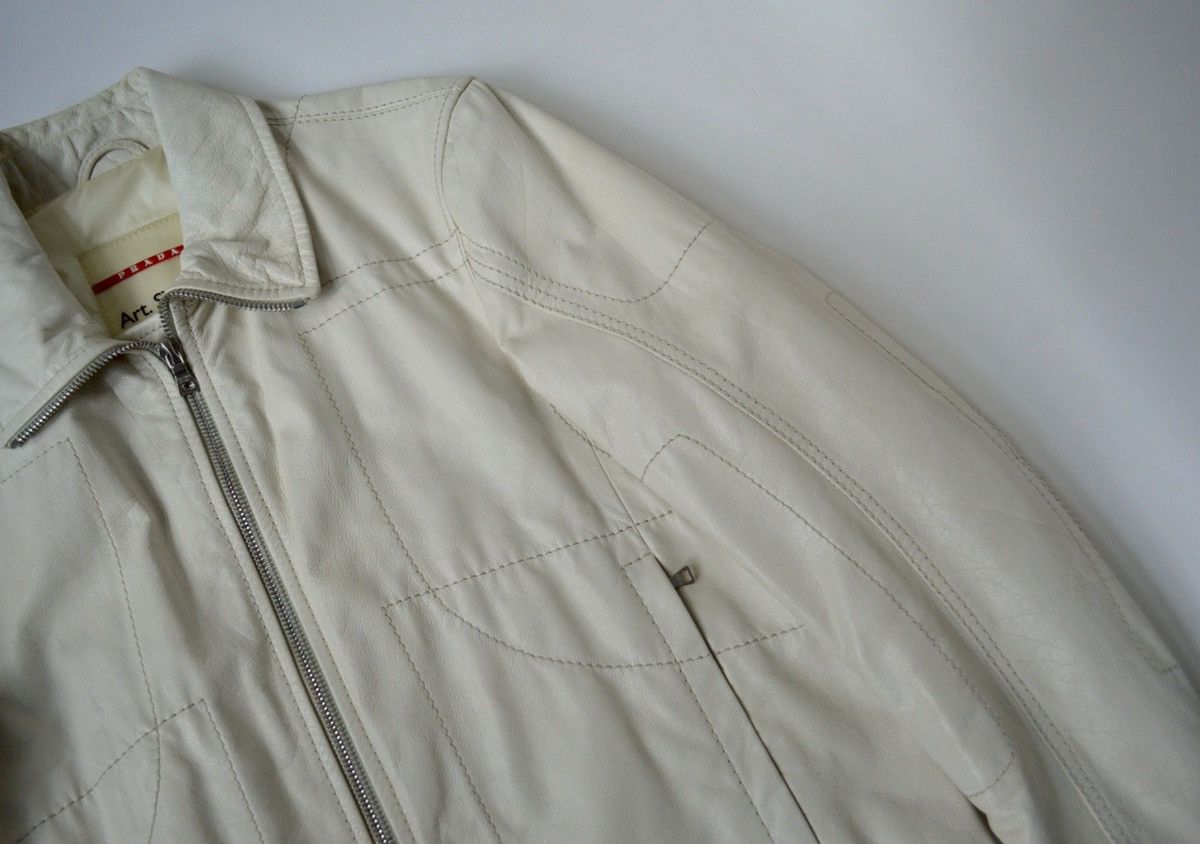 Prada White Leather Motorcycle Jacket Size US M / EU 48-50 / 2 - 5 Thumbnail