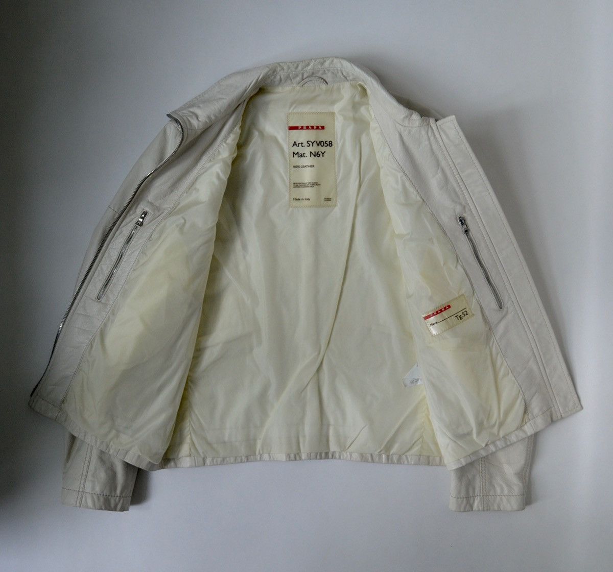 Prada White Leather Motorcycle Jacket Size US M / EU 48-50 / 2 - 8 Thumbnail
