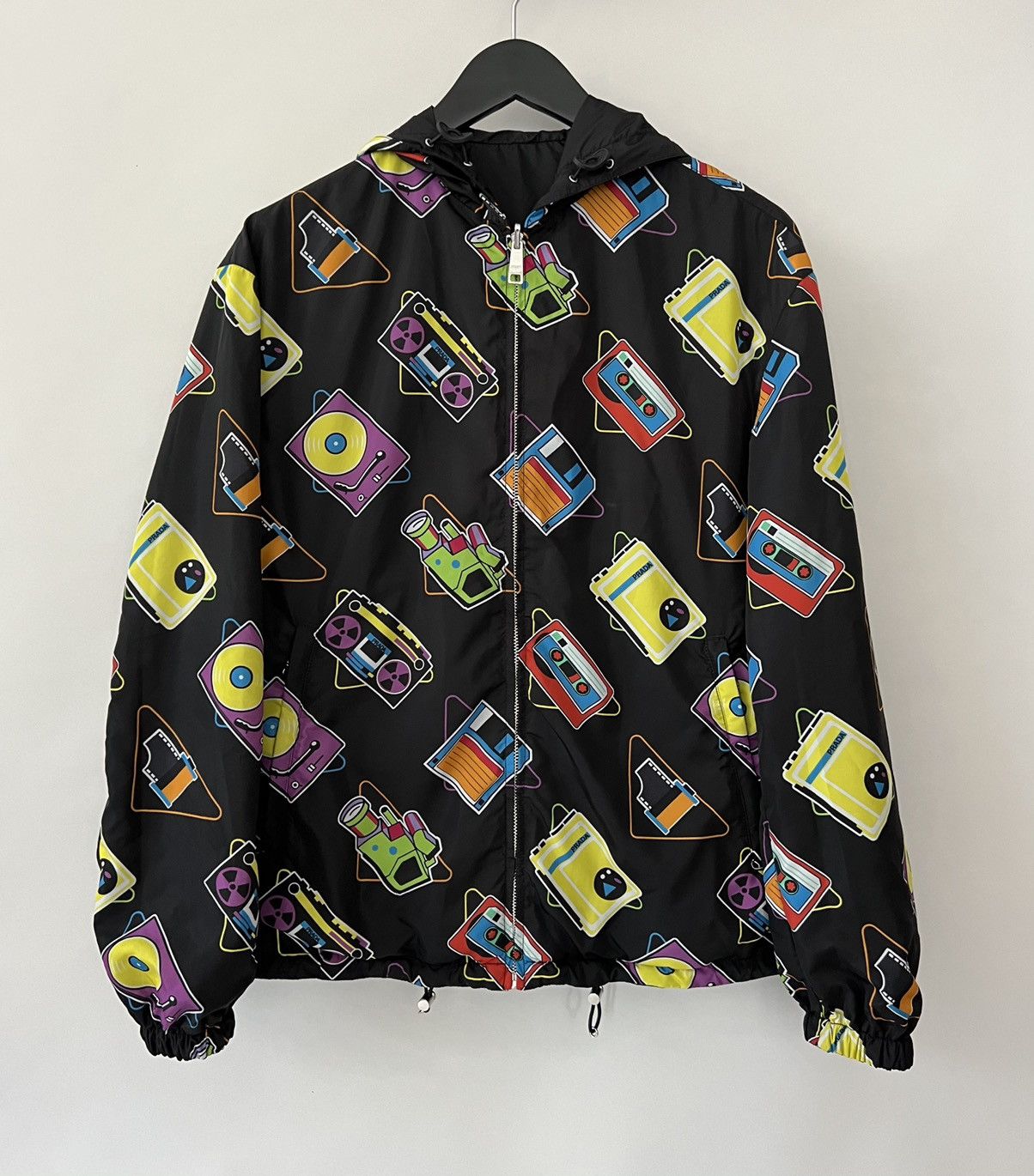 image of Prada Black Cassette Print Reversible Jacket, Men's (Size Small)