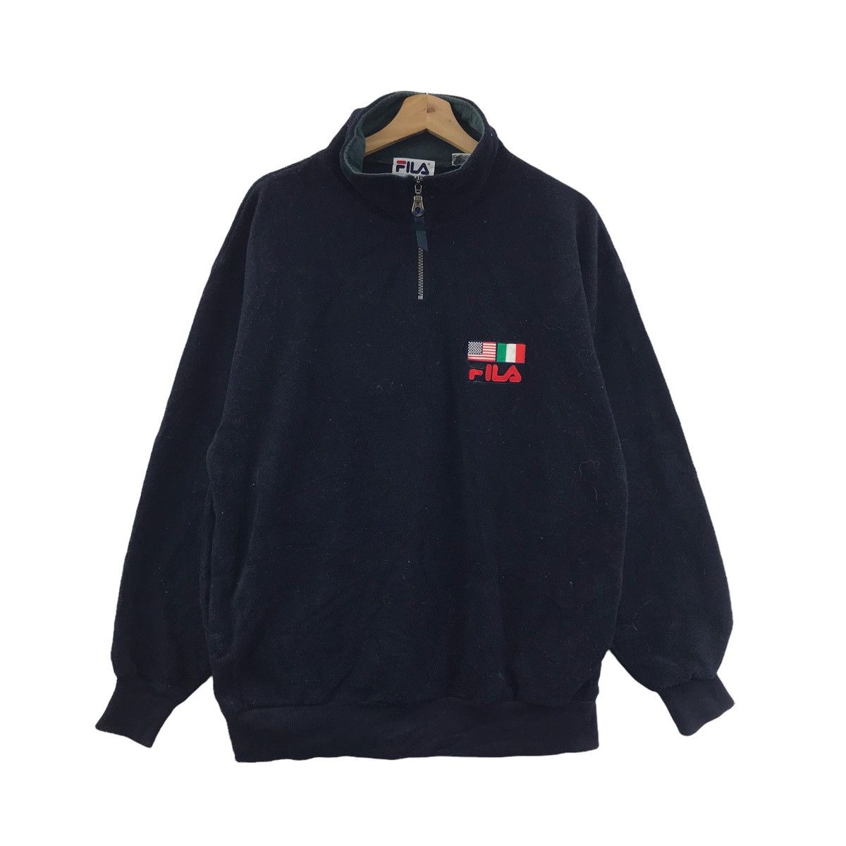 FILA ITALY USA Flag Embroidered Tennis Blue FleeceSweatshirt